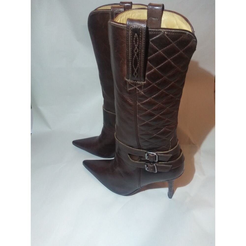 Charlie 1 Horse By Lucchese Quilted Heeled LeatherBoots Brown 8.5 Size 39 1/2